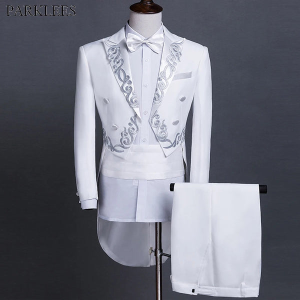 Elegant Jacquard Men’s Tailcoat Suit Set for Weddings & Performances (Jacket + Pants)